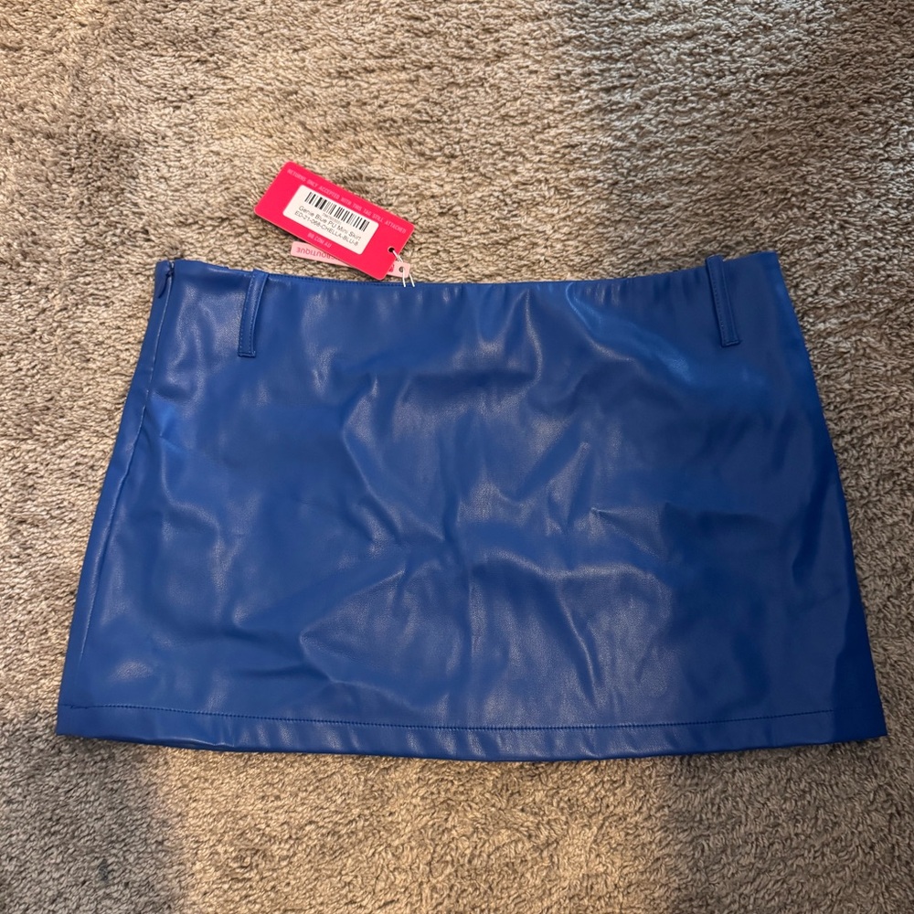 Blue Leather Mini Skirt